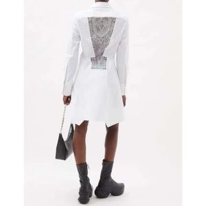 Givenchy Sheer Lace Back Long Sleeve Cotton Shirt Dress White Size 34 (US 2)